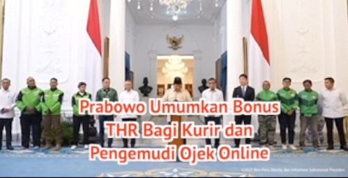 Prabowo Umumkan Bonus THR Bagi Kurir dan Pengemudi Ojek Online