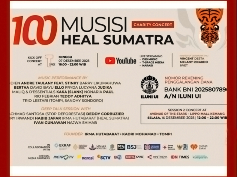 Konser Amal 100 Musisi untuk Sumatera, Berhasil Himpun Dana Rp 17 Miliar